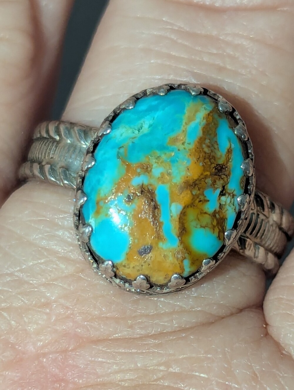 Vintage Southwestern Sterling Silver Matrix Turquoise Ring - Handcrafted Size 10 - Picture 2 of 7